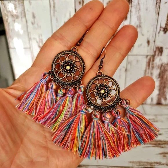 Southwest Boho Tassel Earrings - Picture 2 of 3